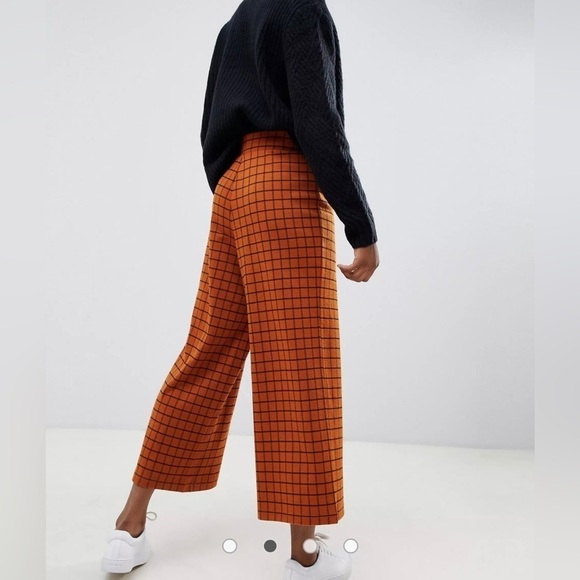 ASOS Wide Leg Culotte Windowpane Pants in Rust - Picture 2 of 13